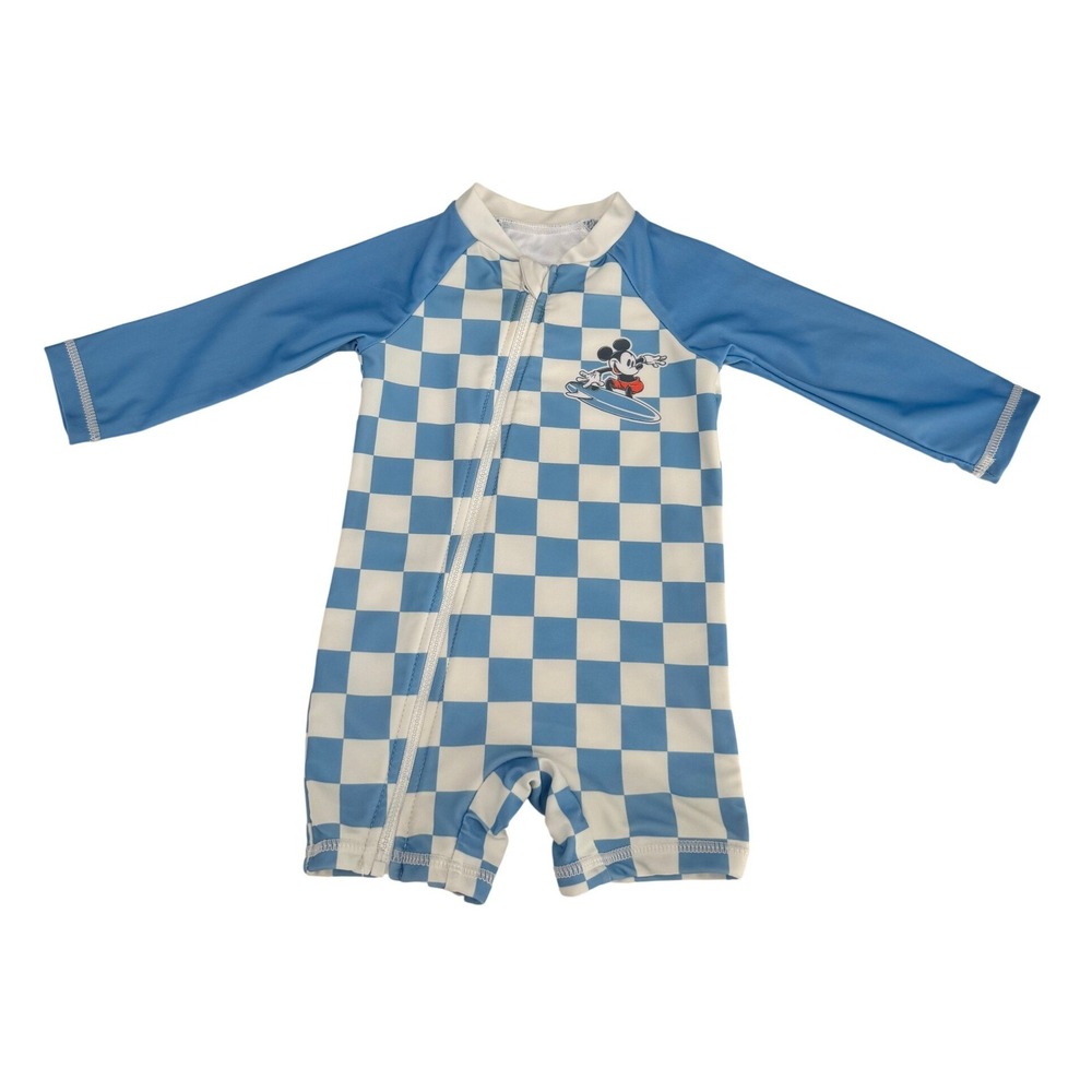 Disney Mickey Mouse Checkered Surfing Rash Guard Swimsuit 9M